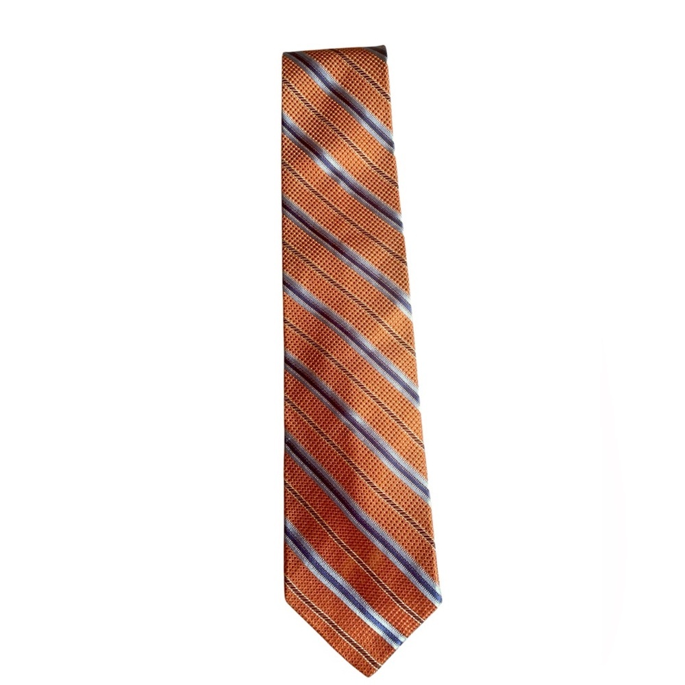Jos A Bank 100% Silk Orange Blue Stripe Tie Made in Italy 59”